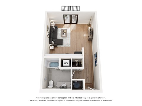 Floor plan for studio, 1 bath, 534 sqft